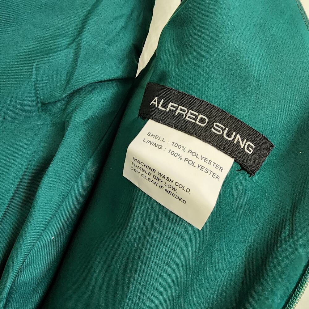Alfred Sung One Shoulder Satin A-Line Gown Hunter Green Pockets NWT Plus Size 16 - Picture 9 of 9